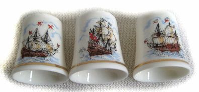 3er Set- Fingerhut- Maritim Kogge, Schiff- Strand- Porzellan