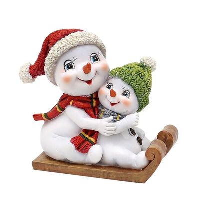 Lustige Schneekinder "SCHLITTEN" Paar Schneemänner Schneemann Polyresin-Figur