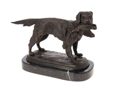 Bronzeskulptur Bronze Skulptur Jagd Hund Figur Jagdhund mit Beute Antik-Stil