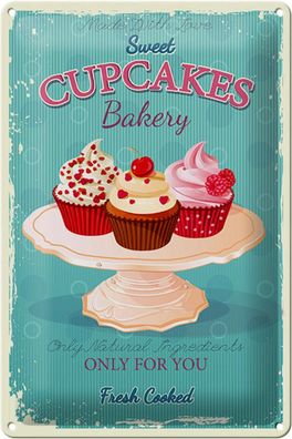 Blechschild Cupcakes 20x30 cm made with love sweet bakery Deko Schild tin sign