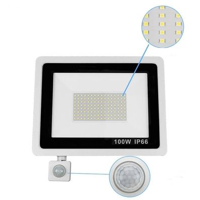 Wasserdichter Reflektorfluter, Bewegungsmelder, Außenwand-LED, Strahlerlampe