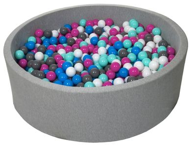 Bällebad 125 cm mit 900 Bällen weiß, blau, lila, grau & türkis