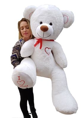 Riesiger großer Teddybär weiche Kuscheltiere 75 x 85 cm - weiß und rot