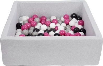 Bällebad - festes Bällebad - 90x90 cm - 150 Bälle Ø 7 cm - weiß, rosa, grau, schw