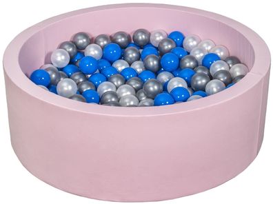 Bällebad - 200 Bälle - Rosa - Rund - Bällebad 90x30 cm - Perlmutt, Blau, silberne