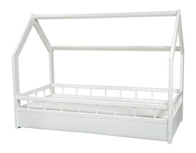 Holzbett - Hausbett - inkl. ECO-Matratze - 160x80 - mit Barrieren - weiß