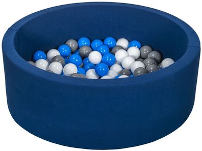 Bällebad – 150 Bälle – Marineblau – rundes Bällebad – 90 x 30 cm – weiße, blaue,