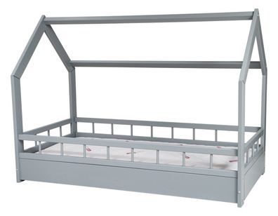 Holzbett - Hausbett - inkl. Matratze - 160x80 - mit Barrieren - grau