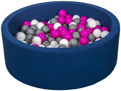 Bällebad – 300 Bälle – Marineblau – rundes Bällebad – 90 x 30 cm – weiße, rosa, g