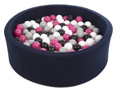 Bällebad – 200 Bälle – Marineblau – rundes Bällebad – 90 x 30 cm – schwarze, weiß