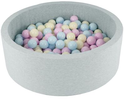Bällebad – 200 Bälle – rund – Bällebad 90 x 30 cm – rosa, blaue, gelbe (Pastell)