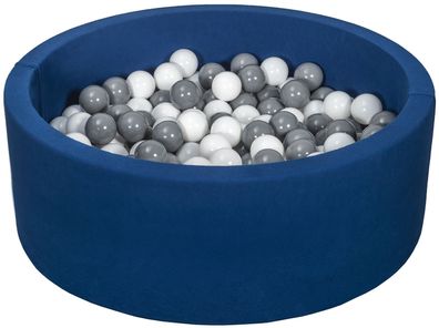 Bällebad – 200 Bälle – Marineblau – rundes Bällebad – 90 x 30 cm – weißgraue Bälle