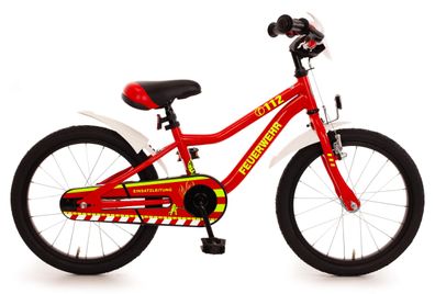 18" Feuerwehr Kinderfahrrad Bike rot Rücktrittbremse reflektierende Sticker