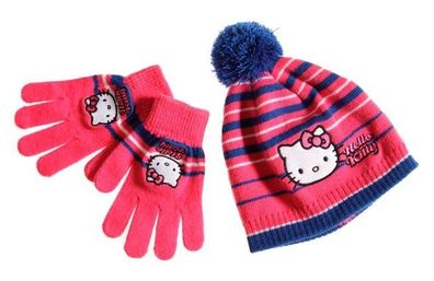 Hello Kitty Winter Set Mütze und Handschuhe blau rot