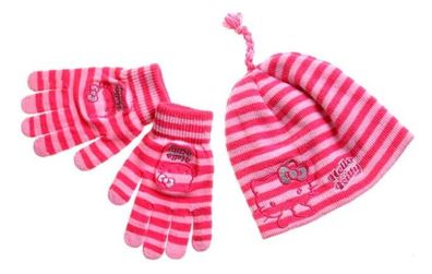 Hello Kitty Winter Set Mütze und Handschuhe rosa rot