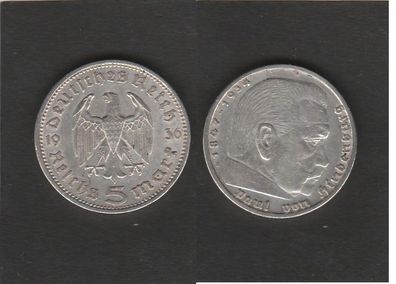 J.360 * Drittes Reich * 5. Reichsmark * 1936. A * Silber * Hindenburg