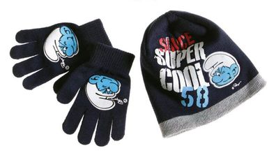 Die Schlümpfe Winter Set Blau Mütze und Handschuhe