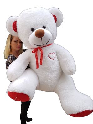 Riesiger großer Teddybär Plüschtier - 105 x 85 cm - weiß und rot-b
