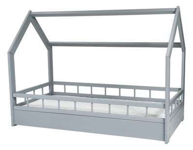 Kinderbett aus Holz - Hausbett - inkl. ECO-Matratze - 160x80 - mit Barrieren - grau