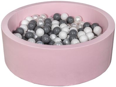 Bällebad - 200 Bälle - Rosa - Rund - Bällebad 90x30 cm - Weiß, Perlmutt, graue Bälle