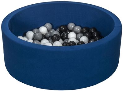 Bällebad – 150 Bälle – Marineblau – rundes Bällebad – 90 x 30 cm – schwarze, weiß