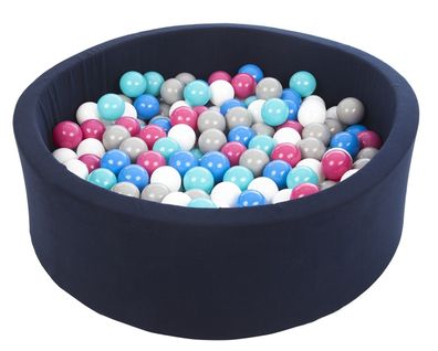 Bällebad – 200 Bälle – Marineblau – rundes Bällebad – 90 x 30 cm – weiße, blaue,