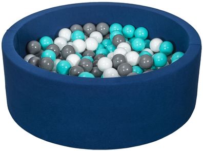 Bällebad – 300 Bälle – Marineblau – rundes Bällebad – 90 x 30 cm – weiße, graue,