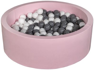 Bällebad – 200 Bälle – rosa – rund – Bällebad 90 x 30 cm – weißgraue Bälle