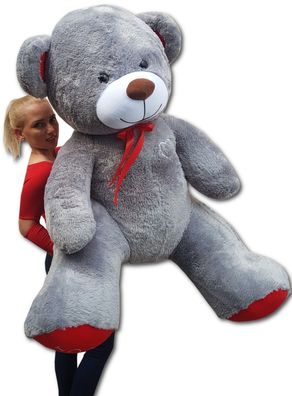 Gigantisch großer Kuschel-Teddybär - 105 x 85 cm - grau-rot