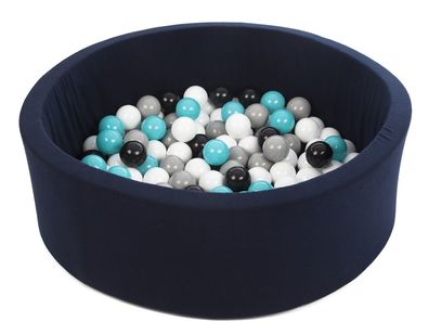 Bällebad – 150 Bälle – Marineblau – rundes Bällebad – 90 x 30 cm – schwarze, weiß