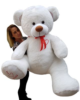 Riesiges großes Teddybär-Plüschtier - 105 x 85 cm - weiß und rot
