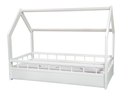 Holzbett - Hausbett - inkl. Matratze - 160x80 - mit Barrieren - weiß