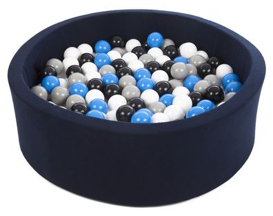 Bällebad – 300 Bälle – Marineblau – rundes Bällebad – 90 x 30 cm – schwarze, weiß