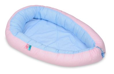 Babynest - Babynest - 0-8 Monate - 100% Baumwolle - 82x54cm - blau kariert - rosa
