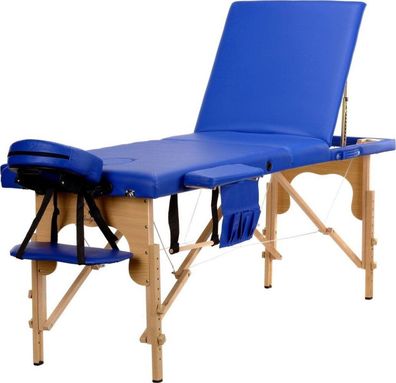 Massageliege aus Holz - 3 Segmente - verstellbar - blaues ECO-Leder - 213 cm lang