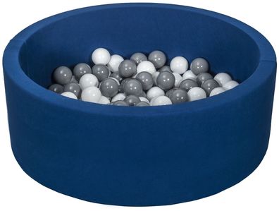 Bällebad – 150 Bälle – Marineblau – rundes Bällebad – 90 x 30 cm – weißgraue Bälle