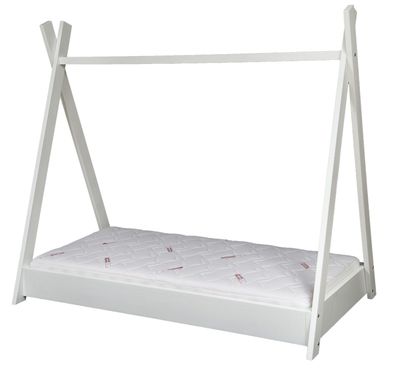 Kinderbett aus Holz - Tipi-Zelt-Stil - inkl. Matratze - 160x80 - weiß