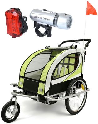 Fahrradanhänger Kind - Buggy - 2-Sitzer - mit Stoßdämpfer - Limone