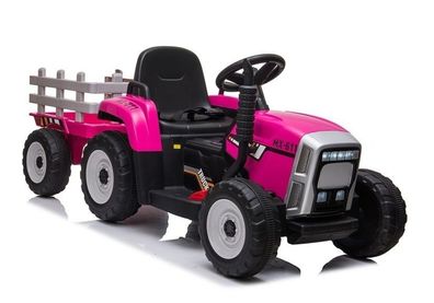Elektrisch lenkbarer Traktor - rosa - mit Anhänger