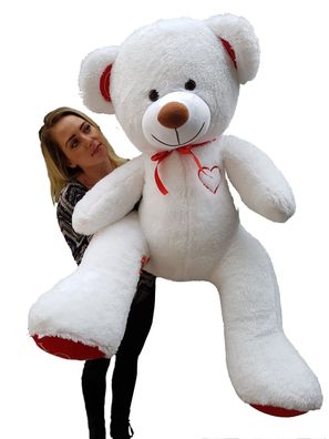 Riesiger großer Teddybär weiche Kuscheltiere 75 x 85cm - weiß und rot-b