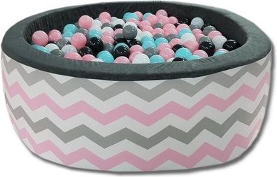 Bällebad - 200 Bälle - 90 x 30 cm - Bällebad - Gestreift - Rosagrau