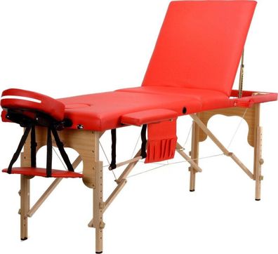 Massageliege aus Holz - 3 Segmente - verstellbar - rotes ECO-Leder - 213 cm lang