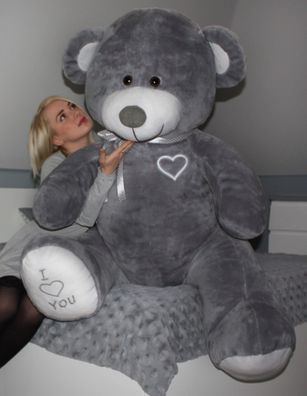 Gigantisch großer Teddybär Kuscheltier - 105 x 85 cm - grau