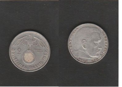 J.366 * Drittes Reich * 2. Reichsmark * 1937. A * Silber * Hindenburg / Hakenkreuz