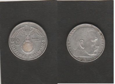 J.366 * Drittes Reich * 2. Reichsmark * 1937. E * Silber * Hindenburg / Hakenkreuz