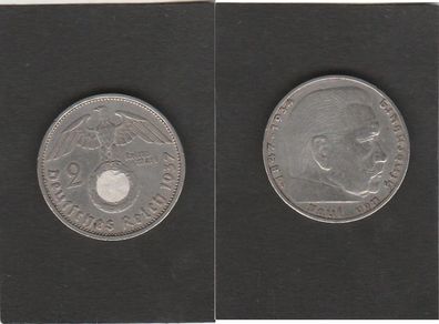 J.366 * Drittes Reich * 2. Reichsmark * 1937. F * Silber * Hindenburg / Hakenkreuz