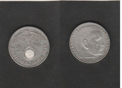 J.366 * Drittes Reich * 2. Reichsmark * 1938. A * Silber * Hindenburg / Hakenkreuz