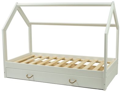 Massivholz Kinderbett - Skandinavischer Stil - Hausbett - 160x80cm - Weiß