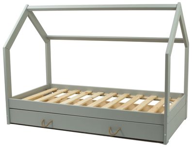 Massivholz Kinderbett - Skandinavischer Stil - Hausbett - 160x80cm - grau