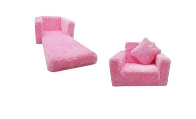Kinderschlafsofa und Gästebett in einem - 100cm x 36cm x 25cm - rosa Plüsch